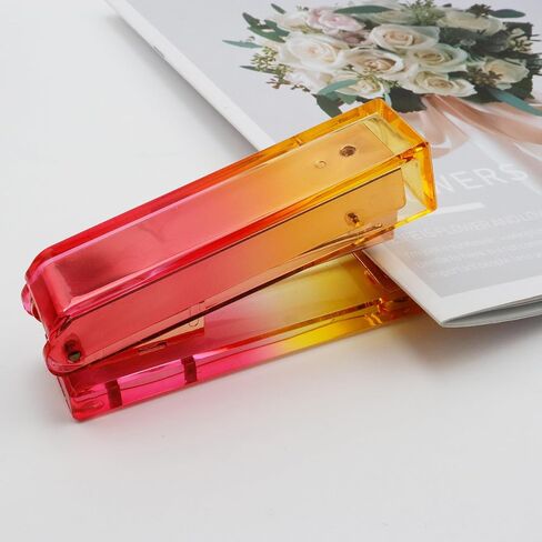 Dnyta Acrylic Staplers for Desk Gradient Colour Stapler Desktop Stapler Office Accessories Cute Staplers for Desk Office (Red-Yellow Gradation) in Saudi Arabia