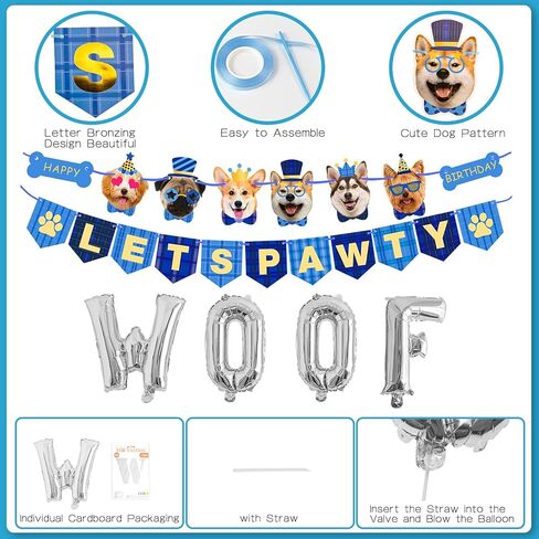 Zaabaazina Dog Birthday Party Supplies, Dog Birthday Bandana Boy Blue Dog Birthday Hat with Numbers, Dog Birthday Banner LETS PAWTY and WOOF Balloons for Dogs Party Supplies Decorations in Kuwait