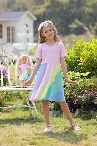 Bow Dream Girl Dresses and Matching American Girl Doll Clothes Accessories for Girls Dresses Set Rainbow in Saudi Arabia