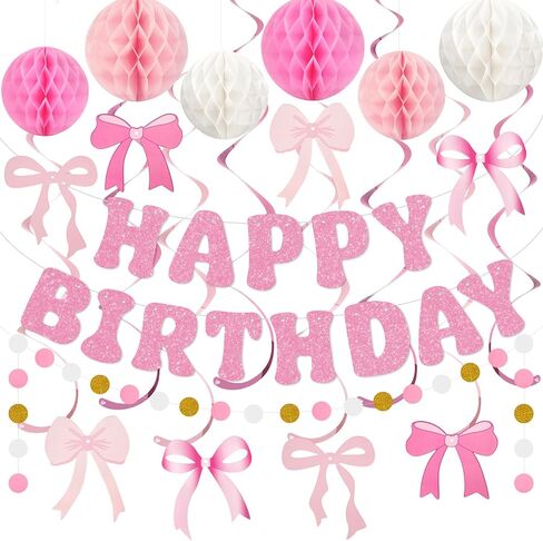 Amandir Pastel Birthday Decorations for Girls Women, Happy Birthday Banner with Honeycomb Balls, Daisy Flowers Hanging Swirls, Circle Dots Garland, Pastel Spring Easter Party Decorations Supplies in Saudi Arabia