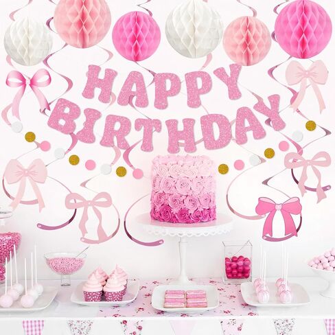 Amandir Pastel Birthday Decorations for Girls Women, Happy Birthday Banner with Honeycomb Balls, Daisy Flowers Hanging Swirls, Circle Dots Garland, Pastel Spring Easter Party Decorations Supplies in Saudi Arabia