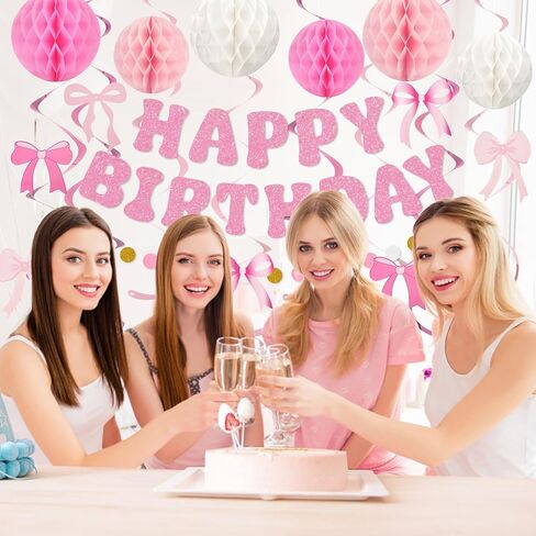 Amandir Pastel Birthday Decorations for Girls Women, Happy Birthday Banner with Honeycomb Balls, Daisy Flowers Hanging Swirls, Circle Dots Garland, Pastel Spring Easter Party Decorations Supplies in Saudi Arabia