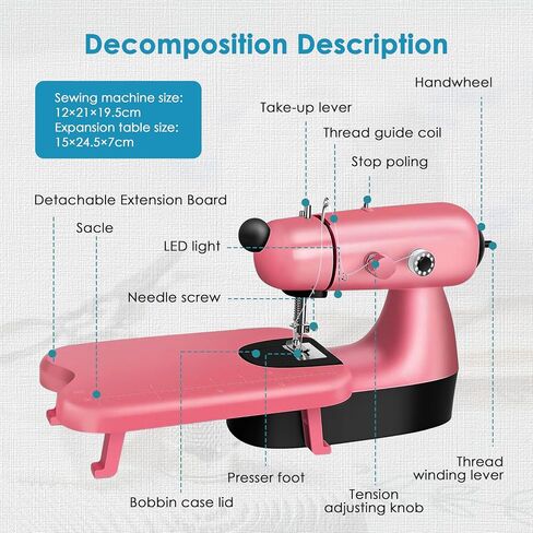 Mini Sewing Machine for Kids & Adults, Beginners, Upgraded Embroidery Machine with Sewing Kit, Expansion Board, Foot Pedal, LED Light for Household, Travel（Blue） in Saudi Arabia