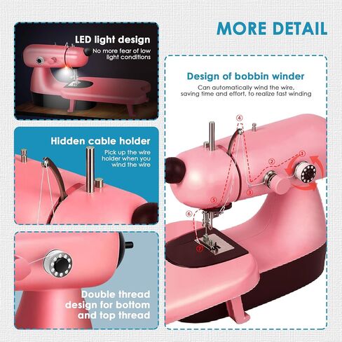 Mini Sewing Machine for Kids & Adults, Beginners, Upgraded Embroidery Machine with Sewing Kit, Expansion Board, Foot Pedal, LED Light for Household, Travel（Blue） in Saudi Arabia