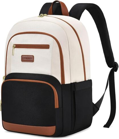 LOVEVOOK Travel Laptop Backpack for Women, Waterproof Work Backpack Fits 15.6 Inch Laptop, Large Computer Backpack for College, Beige in Saudi Arabia