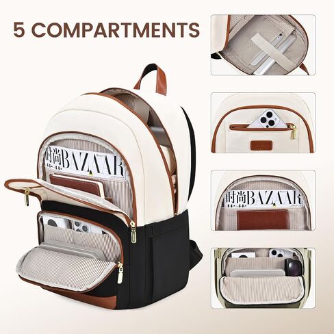 LOVEVOOK Travel Laptop Backpack for Women, Waterproof Work Backpack Fits 15.6 Inch Laptop, Large Computer Backpack for College, Beige in Saudi Arabia