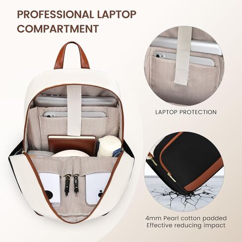 LOVEVOOK Travel Laptop Backpack for Women, Waterproof Work Backpack Fits 15.6 Inch Laptop, Large Computer Backpack for College, Beige in Saudi Arabia