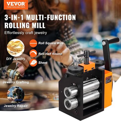 VEVOR Rolling Mill, 3"/76 mm Jewelry Rolling Mill Machine, 1: 2 Gear Ratio, 3-in-1 Multi-Function Rolling Mill, 0.1-7mm Press Thickness for Metal Jewelry Making Sheet Square Wire Semicircle Pattern in Saudi Arabia