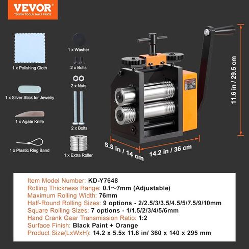 VEVOR Rolling Mill, 3"/76 mm Jewelry Rolling Mill Machine, 1: 2 Gear Ratio, 3-in-1 Multi-Function Rolling Mill, 0.1-7mm Press Thickness for Metal Jewelry Making Sheet Square Wire Semicircle Pattern in Saudi Arabia
