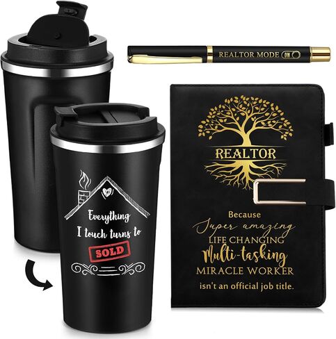 Pickmesh 3 PCS HOSETERT Agent Gifts مجموعة مبيعات العقارات مدير العقارات 17 أوقية المصنوعة من الفولاذ المقاوم للصدأ القهوة A5 Leather Journal with pallpoin in Kuwait