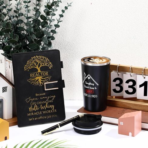 Pickmesh 3 PCS HOSETERT Agent Gifts مجموعة مبيعات العقارات مدير العقارات 17 أوقية المصنوعة من الفولاذ المقاوم للصدأ القهوة A5 Leather Journal with pallpoin in Kuwait