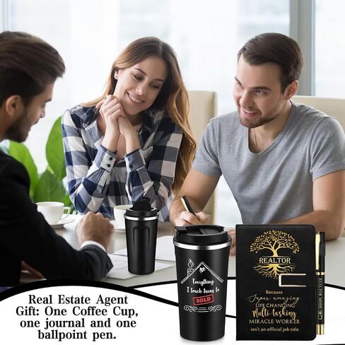 Pickmesh 3 PCS HOSETERT Agent Gifts مجموعة مبيعات العقارات مدير العقارات 17 أوقية المصنوعة من الفولاذ المقاوم للصدأ القهوة A5 Leather Journal with pallpoin in Kuwait