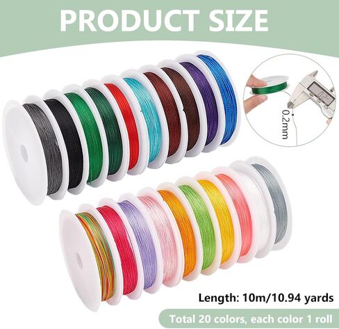 Ph Pandahall 20 Colors 219 ياردة زخرفة زخرفية 0.4 ملم عقدة صينية الحبل المضفر مصحوبة بخيط خيط سلسلة جوهر الخيط لخياطة المجوهرات يدوية صنع حلية عيد الميلاد in Kuwait