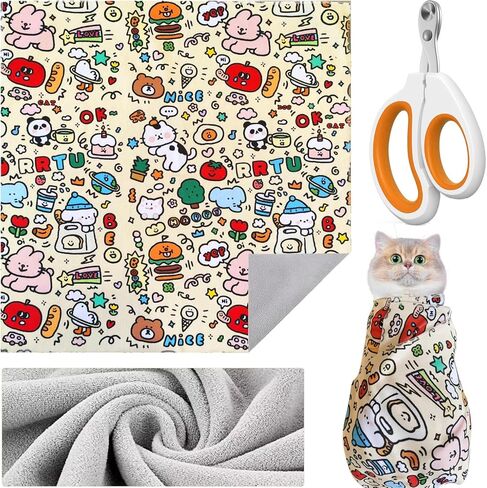 Cat Wrap for Cutting Nails, 35.5''x35.5'' Self-Adherent Cat Grooming Wrap with Nail Clipper, Anti-Escape Calming Cat Swaddle Wrap for Medicine, Nail Clipping, Teeth Brushing, Ear Cleaning in Saudi Arabia