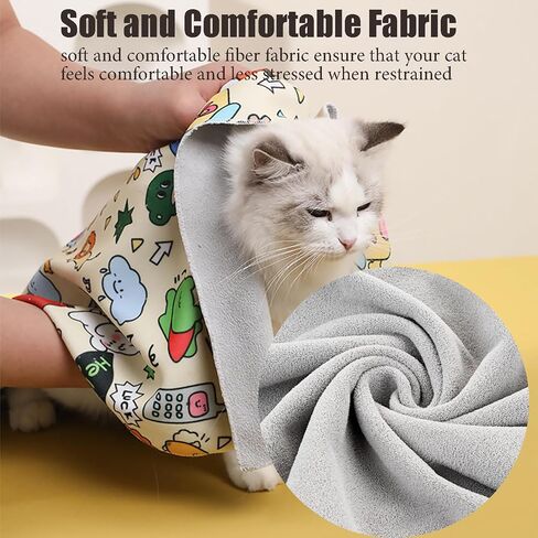 Cat Wrap for Cutting Nails, 35.5''x35.5'' Self-Adherent Cat Grooming Wrap with Nail Clipper, Anti-Escape Calming Cat Swaddle Wrap for Medicine, Nail Clipping, Teeth Brushing, Ear Cleaning in Saudi Arabia