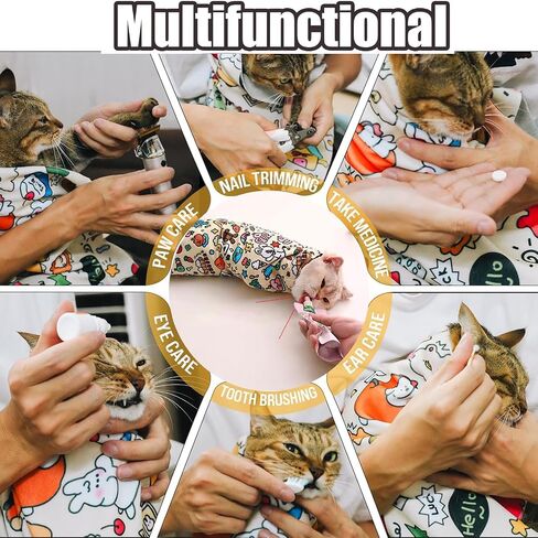 Cat Wrap for Cutting Nails, 35.5''x35.5'' Self-Adherent Cat Grooming Wrap with Nail Clipper, Anti-Escape Calming Cat Swaddle Wrap for Medicine, Nail Clipping, Teeth Brushing, Ear Cleaning in Saudi Arabia