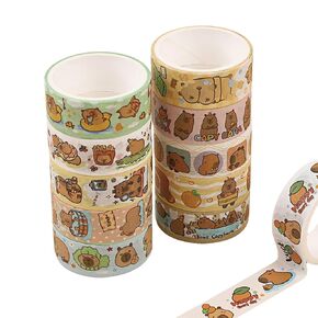 12 رولز لطيف Capybara Washi Tape Cartoon Capybara شريط تقنيع الأشرطة الزخرفية ملصقات لاصقة لـ DIY Crafts Bullet Journal Scrapbooking Planner Gift (Capybara)