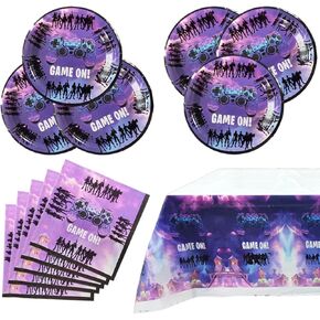 Video Games Party Tableware Supplies Set Including 20 pcs Plates, Table Cover and 20 pcs Napkins, Video Games Theme Party Baby Shower Birthday Decorations
