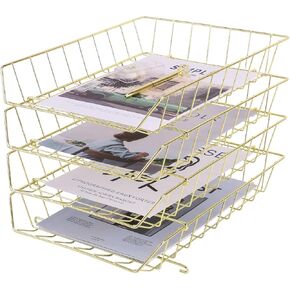 Z plinrise صينية رسائل قابلة للتكديس ، منظم ملفات المكتب المكون من 4 مستويات للبريد والمجلات والمستندات والملحقات ، صينية ورق سلكية للمنزل والمدرسة والمكتب ، الذهب الوردي