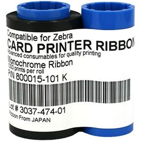800015-101 Black Monochrome Ribbon for Zebra P330i P420i P430i Card Printers, 1000 Prints