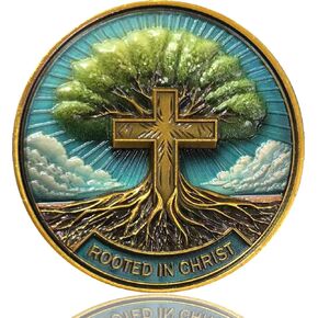 Rooted in Christ Inspiration Christian Challenge Coin - سبيكة الزنك ، قطرها 1.57 بوصة ، كولوسي 2: 6-7 ، مع حالة وقائية