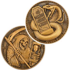 Memento Mori Coin - Grim Reaper & Serpent Design و Hourglass و Tombstone Motif ، و Display Case ، ومثالي لهواة الجمع والهدايا (عملة واحدة)