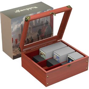 Wooden Trading Card Storage Box, MTG Deck Case Holds 2400+ Gaming Cards, Fit for TCG, Sports and Baseball Cards, 3-Row Wooden Card Holder Organizer with 3 Protective Foam Stoppers