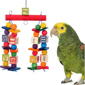 Super Bird Creations SB319 Katy's Abc Interactive Bird Toy - لعبة مضغ متينة ، كتل ABC المحلية ، حبل آمن 'polly' ، مثالي للببغاوات الأفريقية الببليز الصغيرة - حجم الطيور الكبير - 15 × 6 "