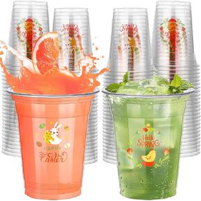 Pinkunn 100 PCS Easter Party Cups 12 Oz Happy Easter Distrable Plastic Bunny Clear Coffes Coffee Hot Hot Barch Frudal for Spring Party Decorations Supplies (Astract style)