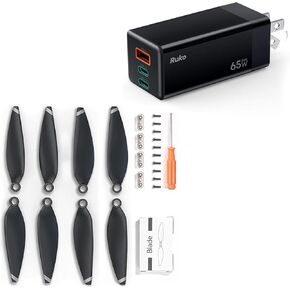 Ruko PD65W USB C Charger ، 3-Port Gan Fast Charger Block و 4 PCS F11Mini Drone Propellers