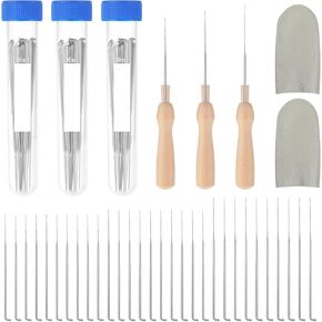 Yuanchu 64Pcs Needle Felting Set, 3 Sizes Wool Felting Needles with 20 Felting Tools and Wooden Handle Holder for DIY
