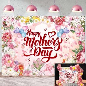 Happy Mother's Day Backdrop Banner 7x5FT Mothers Day Decorations Pink Flowers Best Mom Background for Photography Mothers Day Sign for Party Decor Supplies (84x60 inch)