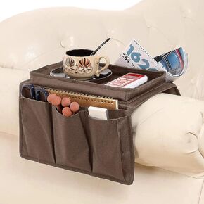 Sofa Armrest Organizer with Cup Holder No-Slip Couch Sofa Armrest Organiser Couch Remote Caddy Control Holder with 1 Large Pockets and 3 Small Pockets for Smart Phone Magazines Ipad Drinks (Black)