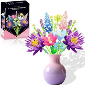 Pink Flower Bouquet Building Sets for Adults Women, Compatible with Botanical Collection, 13 Flowers, Unique Home Decor Gifts for Valentine‘s Day, Mother's Day