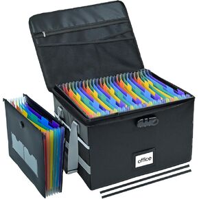 File Box with Hanging Folders Important Fireproof Document Organizer with Lock Collapsible Portable File Box with Handle for Home or Office for Hanging Letter & Legal Folder