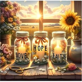 DIYDECORFUN 5D Diamond Art Painting Kits للبالغين المبتدئين ، Hope Hope Love Wish Bottle Diamond Art on Canvas ، DIY مسيحي مسيحي Cross Diamond Dot Gem Grants for Wall Decor 11.8 x11.8cm