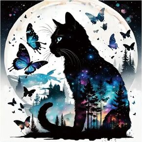 Kulvci Black Cat Diamond Painting Kits للبالغين ، ومجموعات فن الماس الدائرية الكاملة ، وحرف Diy Diy 5D Home Home Decoration Diforation 12 × 12inch
