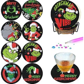 8 PCS Halloween Diamond Art Coasters Kit للبالغين - مستديرة من الوقايات الكاملة للرعب الرعب الماسي مع حامل ، DIY Diamond Dot بواسطة Number Coast