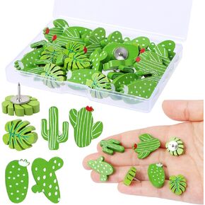 30 PCS Cactus Push Pins ، Wooden Cactus Plants دفع دبابيس زخرفية لورقة لطيفة الإبهام Tooms Cork Board Thumbtacks لصور لوحة الإعلانات دبابيس الحائط دبوسات مكتب اللوازم المكتبية مع صندوق