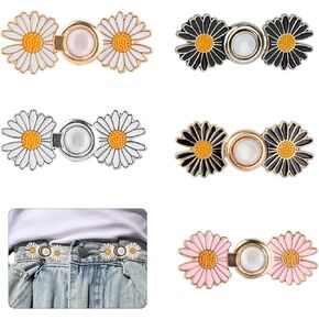 5pcs قابلة للتعديل محكم الخصر للنساء | مقاطع لا seew Jean Button من أجل الجينز الفضفاضة ، السراويل ، الفساتين | دبابيس تضييق ملابس ديزي تصميم