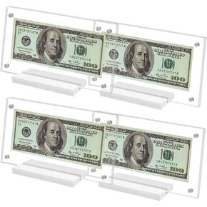4 Pack Dollar Bill Frame, Dollar Bill Holder Acrylic Money Case Dollar Frame Display Double-Sided Transparent for Collectors Currency Ticket Check Protector