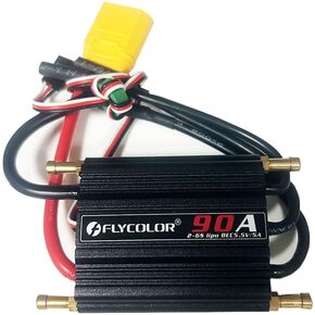 SoloGood Flycolor 90A ESC Waterproof Brushless Electronic Speed Controller 2-6S with 5.5V 5A BEC and XT90 4.0mm Banana Head Connector for RC Boat