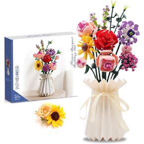متوافق مع باقة Lego Flowers ، مجموعة ألعاب بناء الزهور ، مجموعات لبنة البناء للبالغين و 6+ أطفال ، مجموعة نباتية 530 بكسل ، فنون ، هدايا لعيد الميلاد وعيد الميلاد (مزهرية بيضاء)