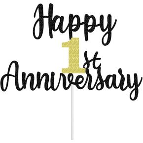 Happy 15th Anniversary Cake Toppers Glitter, Cheers To 15 Years Old Party Decorations 15 Year Anniversary Cake Decor, Fifteen Theme Cake Decoration For Wedding Birthday Company Anniversary(Black Gold)