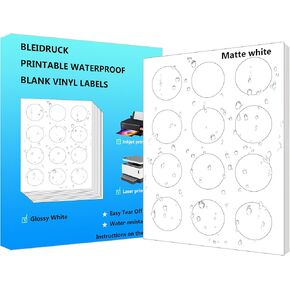 2" Round Labels Waterproof Matte White Round Stickers, 300 Pcs Printable Circle Label for Jars or Product Labels