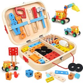 مجموعة أدوات الأطفال مجموعة ألعاب للأطفال الصغار 3 4 5 سنوات ، و Wooden Prayend Play مجموعات بناء STEM مع مربع الأدوات ، ومونتيسوري التعليمية التعليمية البناء للبنات الفتيات