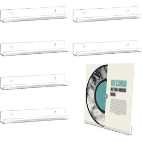 6pcs 12 Inch Clear Vinyl Record Holder, Acrylic Album Record Holder Record Shelf Wall Mount Floating Vinyl Record Display Shelf for Daily Displaying CD/LP