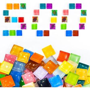 yelsky 0.88 رطل بلاط الفسيفساء الزجاجي ملون مختلط للحرف اليدوية 0.39in ، 450pcs هوايات بلاط الفسيفساء الصغيرة ، قطع زجاجية ملطخة لمشاريع الفسيفساء مع الديكور المنزلي DIY (بما في ذلك 50pcs قطع الفسيفساء)