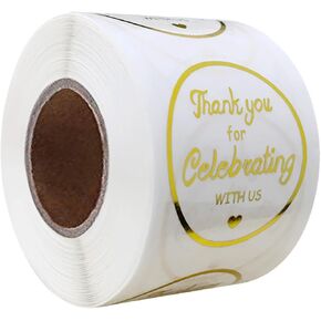 500PCS Thank You for Celebrating With Us Stickers - 1.5 Inch Metallic Gold Circle Wedding Self-Adhesive Labels for Envelope Seals, Baby Shower, Birthday (Gold)