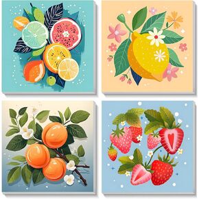 Cviokrdu 4 Pack Paint Paint by Numbers Cit for Adults ، Paint Fruit by Number for Beginners ، DIY easy acryl acil paint let on canvas for Home Wall Decor (8 × 8 بوصة)